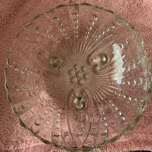 Vintage Anchor‎ Hocking Clear Glass Bubble & Swirl Tri Footed Serving Bowl 8.5"